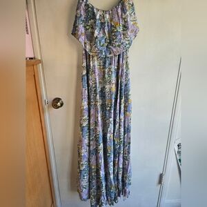 Aakaa Small Strapless Floral Maxi Dress